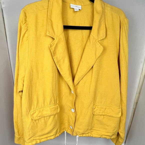 J Jill Drawstring Mustard Yellow Linen Blend Jacket Size LP Coastal Grandma - Picture 1 of 8